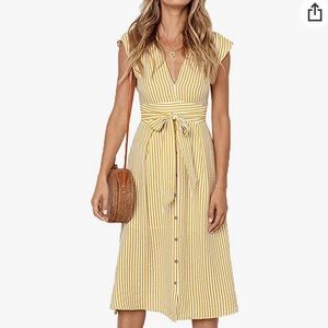 Striped V-Neck Tank Midi Dress
